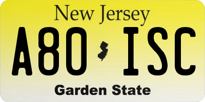 NJ license plate A80ISC