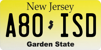 NJ license plate A80ISD
