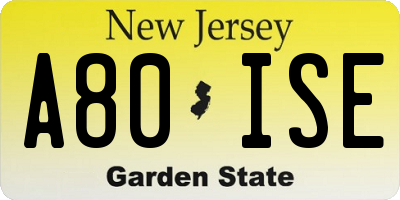 NJ license plate A80ISE