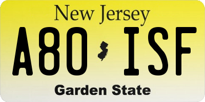 NJ license plate A80ISF