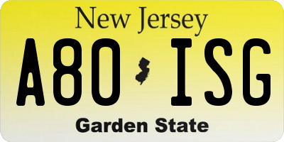 NJ license plate A80ISG
