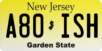 NJ license plate A80ISH