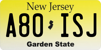 NJ license plate A80ISJ