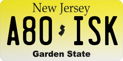 NJ license plate A80ISK