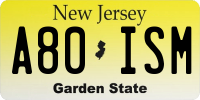 NJ license plate A80ISM