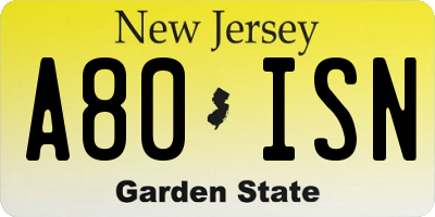 NJ license plate A80ISN