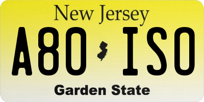 NJ license plate A80ISO
