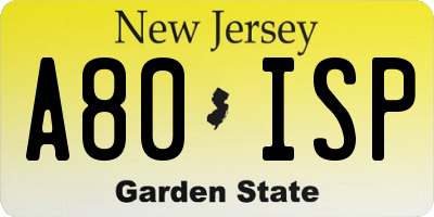 NJ license plate A80ISP