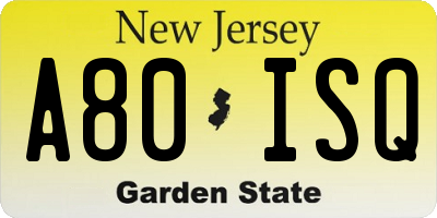 NJ license plate A80ISQ