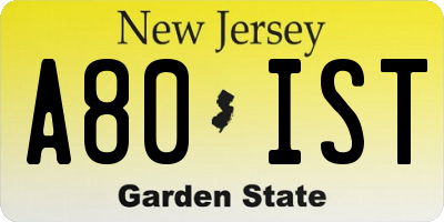 NJ license plate A80IST