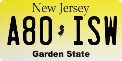 NJ license plate A80ISW