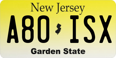 NJ license plate A80ISX