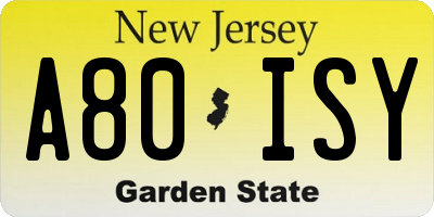 NJ license plate A80ISY