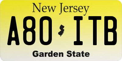 NJ license plate A80ITB