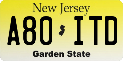 NJ license plate A80ITD