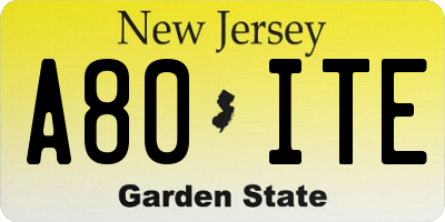 NJ license plate A80ITE
