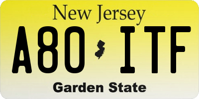 NJ license plate A80ITF