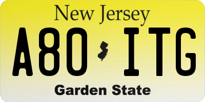 NJ license plate A80ITG