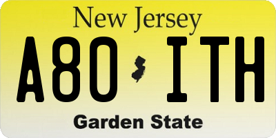NJ license plate A80ITH