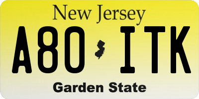NJ license plate A80ITK
