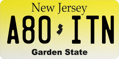 NJ license plate A80ITN