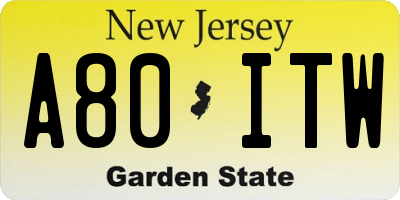 NJ license plate A80ITW