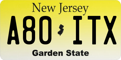 NJ license plate A80ITX