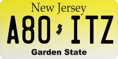 NJ license plate A80ITZ