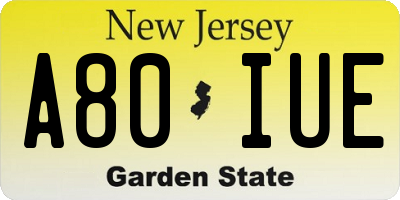 NJ license plate A80IUE