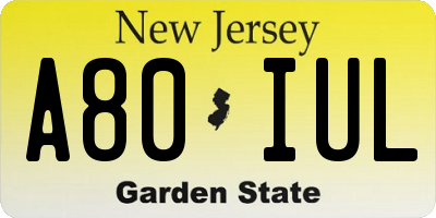 NJ license plate A80IUL