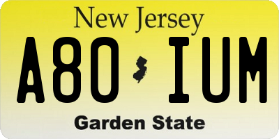 NJ license plate A80IUM