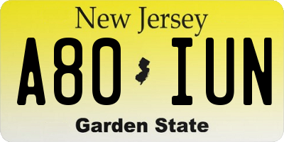 NJ license plate A80IUN