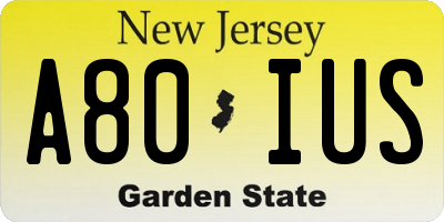 NJ license plate A80IUS
