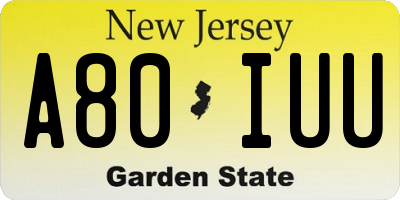 NJ license plate A80IUU
