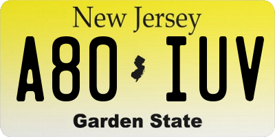 NJ license plate A80IUV
