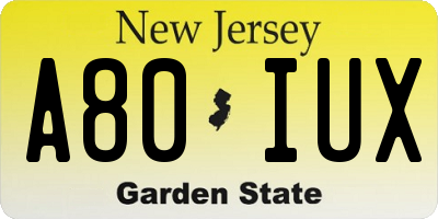 NJ license plate A80IUX