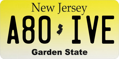 NJ license plate A80IVE