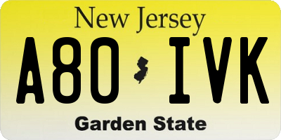 NJ license plate A80IVK