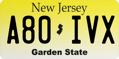 NJ license plate A80IVX