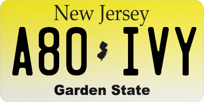 NJ license plate A80IVY