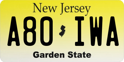 NJ license plate A80IWA