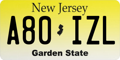 NJ license plate A80IZL