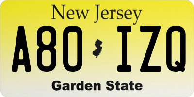 NJ license plate A80IZQ