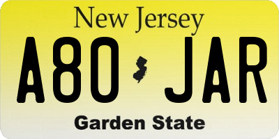 NJ license plate A80JAR