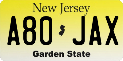 NJ license plate A80JAX