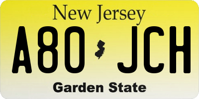 NJ license plate A80JCH