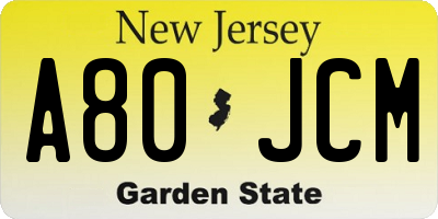 NJ license plate A80JCM
