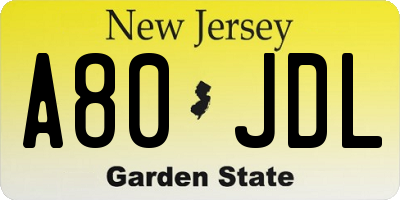 NJ license plate A80JDL