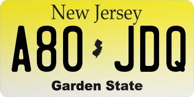 NJ license plate A80JDQ