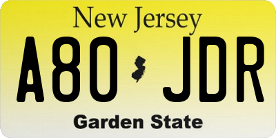 NJ license plate A80JDR